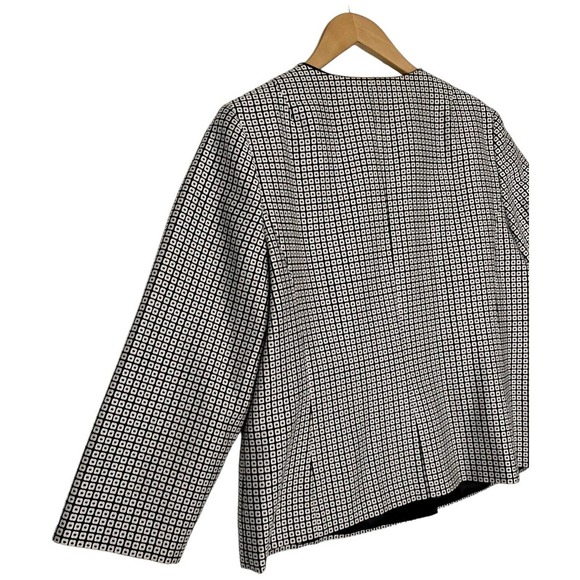 Talbots Womens Size 14 Blazer Hidden Buttons Square Print Lined Black - Picture 6 of 12